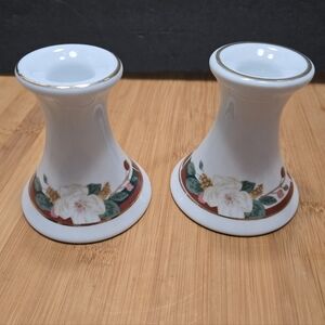 Vintage Fine China Magnolia Candle Holders Set of 2
